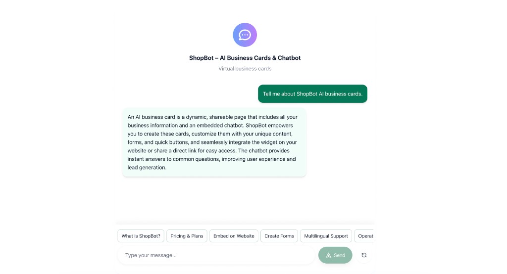 Desktop view of Smart Chat Page with chatbot