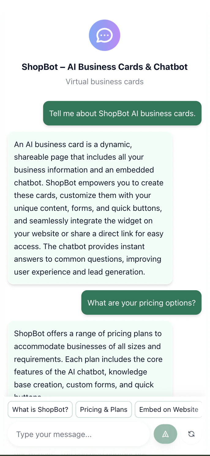 Mobile view of Smart Chat Page with chatbot